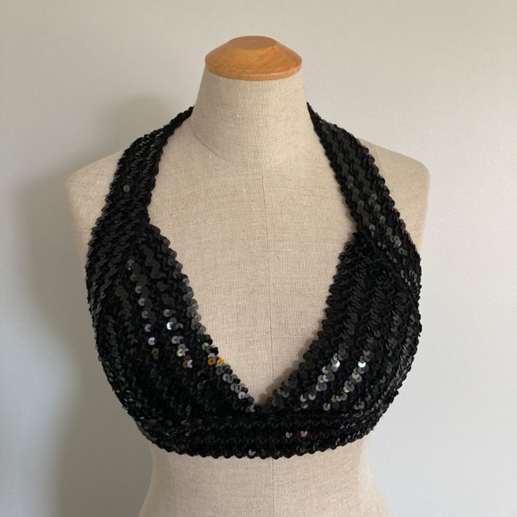 1970s Black Sequin Disco Top, Size S/M - Picture 3 of 7